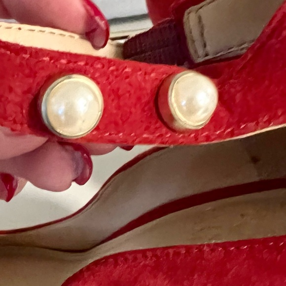 Vince Camuto Jassita Red Suede Jeweled Pearl Ankle Strap Pump - Size 7-1/2 - Picture 8 of 10